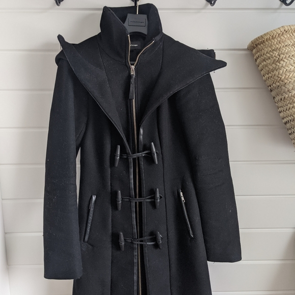 Mackage Steffy Black Wool Coat with Hood - Picture 3 of 9